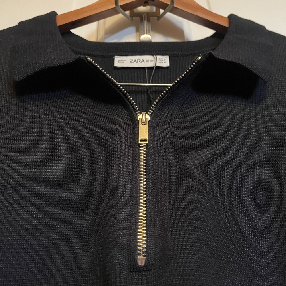 NWOT Zara Black Knit Zip-Up Top